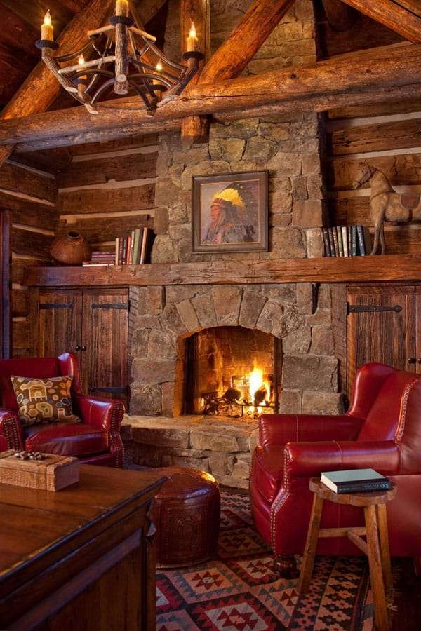Log cabin with open fireplace online puzzle