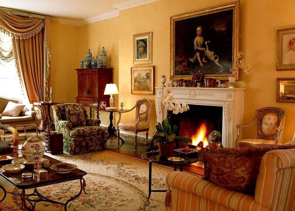 Classic living room with an open fireplace online puzzle