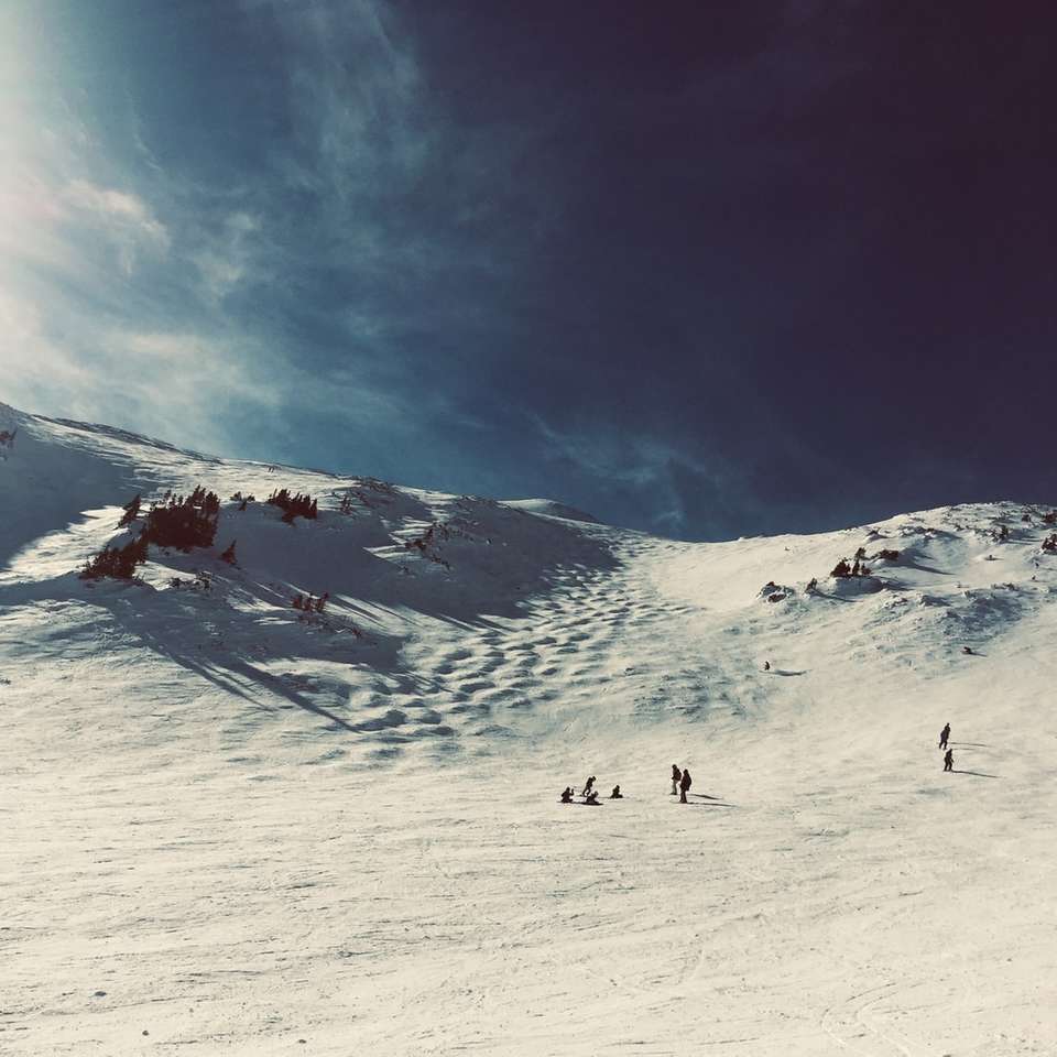 ομάδα ανθρώπων στη μέση του χωραφιού καλυμμένο με χιόνι παζλ online