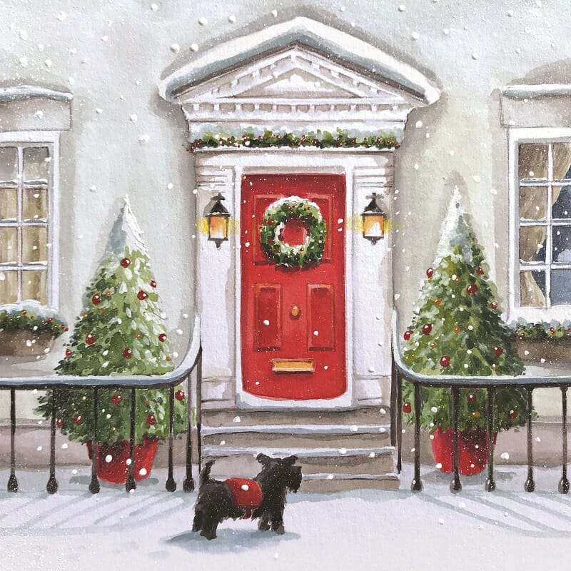 Ζωγραφική Χριστουγεννιάτικη διακόσμηση μπροστά από το σπίτι online παζλ