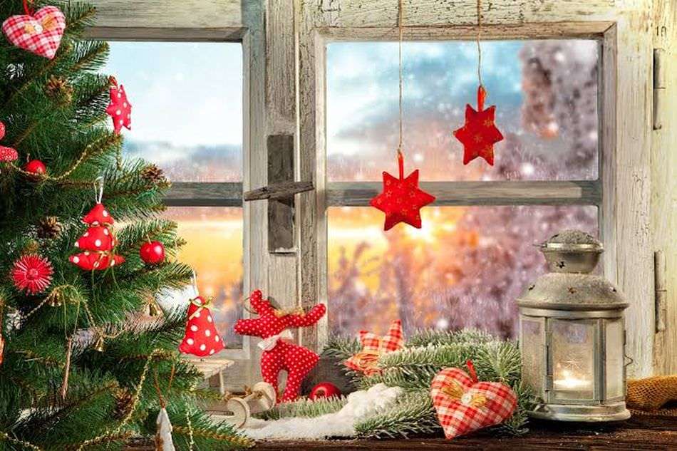 Decor de Crăciun pe fereastră jigsaw puzzle online