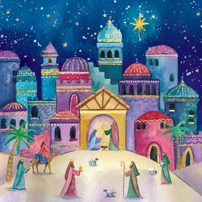 Vánoční obrázek narození Ježíše skládačky online