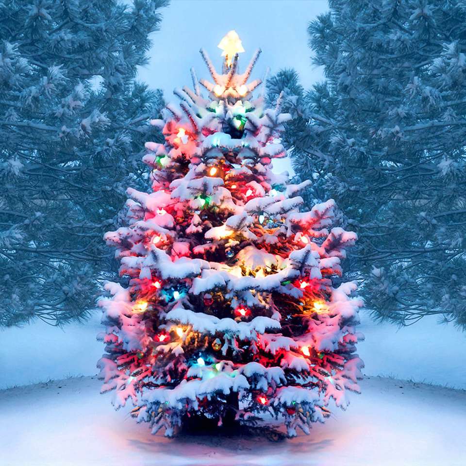 Vánoční strom ve sněhu online puzzle