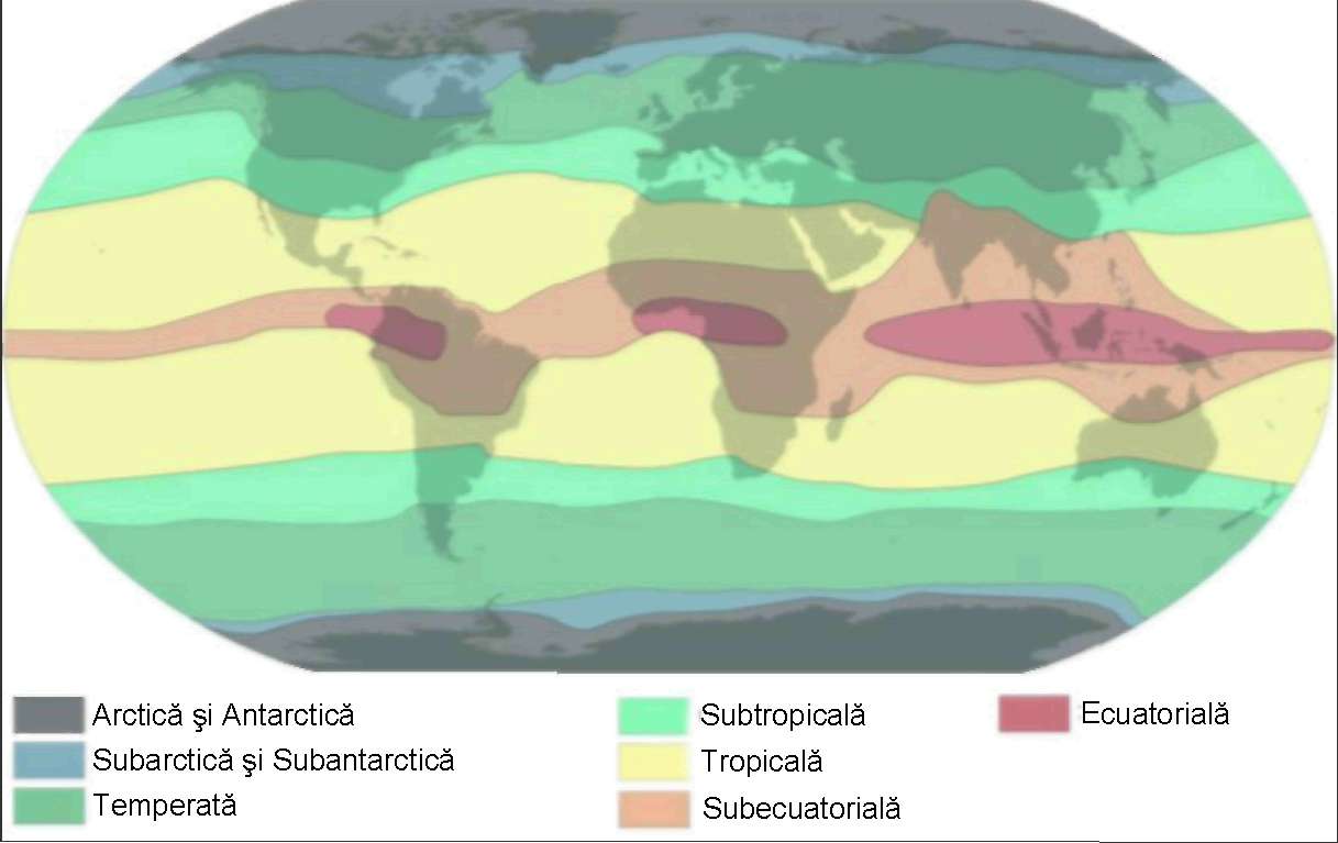 Map of areas and types of climate. online puzzle