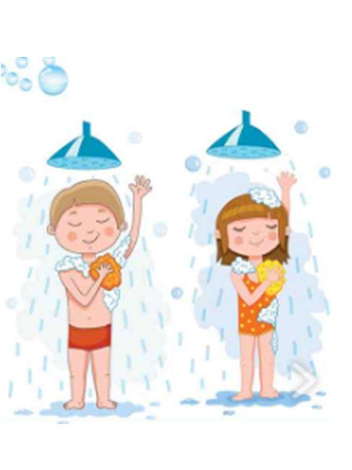 Kinderen onder de douche in het zwembad legpuzzel online