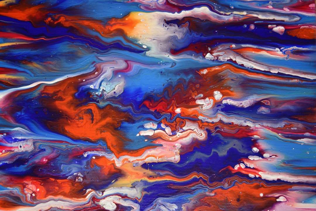 blauw oranje en wit abstract schilderij legpuzzel online