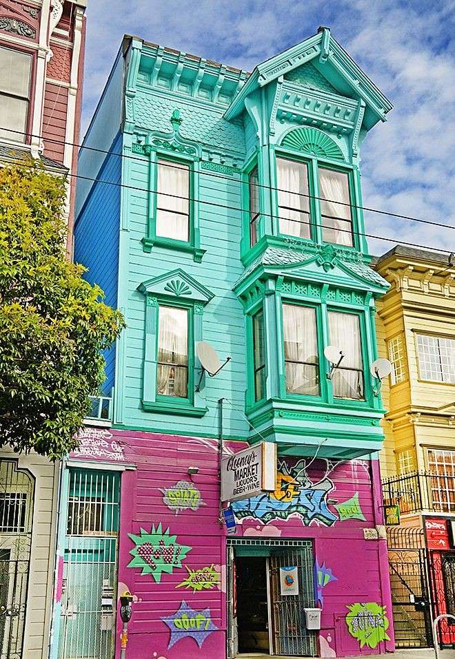 Färgglada husfronter pussel på nätet