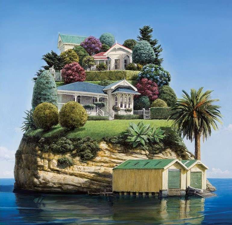 Villa sur une mini île rocheuse puzzle en ligne