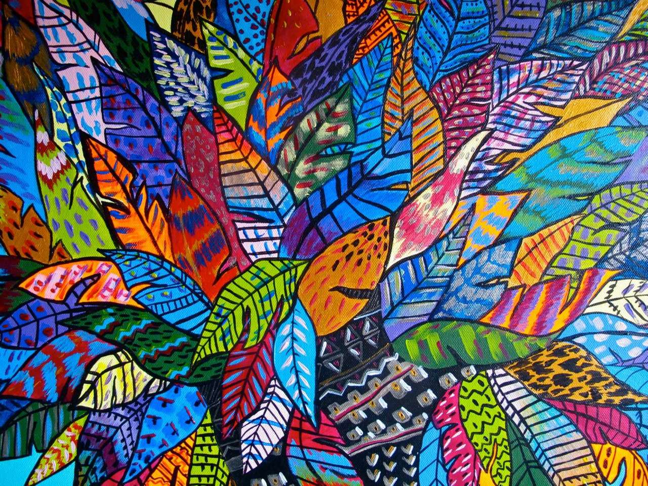 Peinture art abstrait feuilles puzzle en ligne