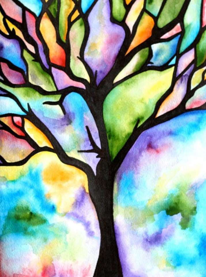 Gemälde Baum viele Farben Puzzlespiel online