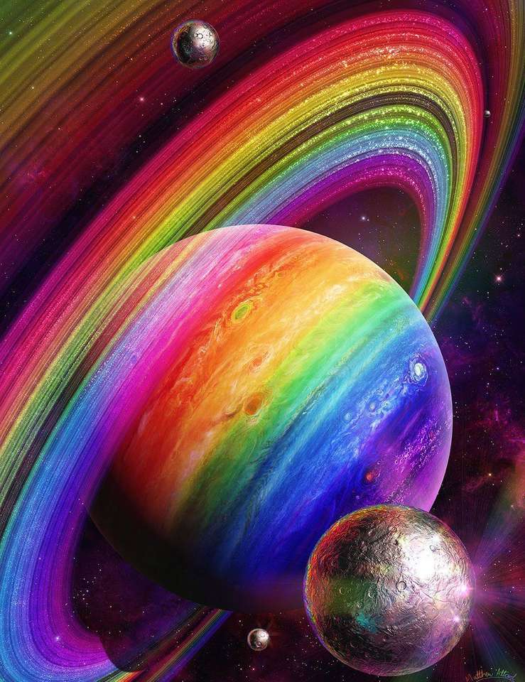 Planetas con anillos arcoiris rompecabezas en línea