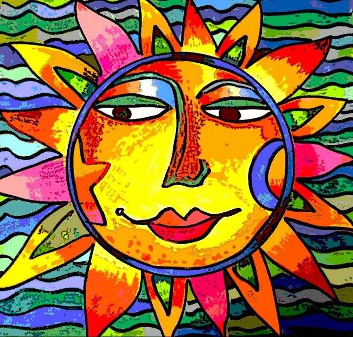 Kleurrijke schilderij zon legpuzzel online