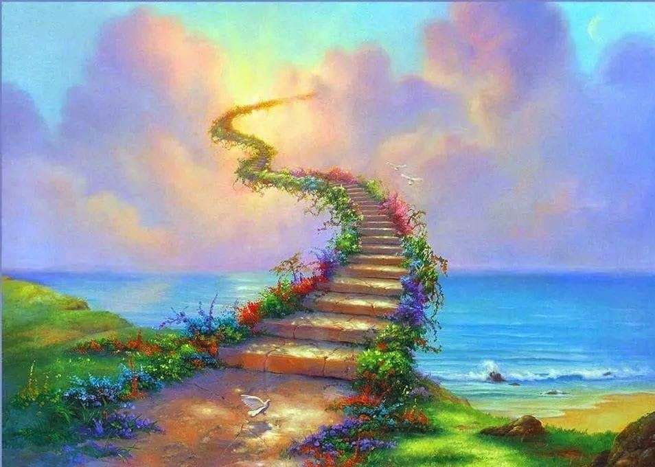 Színes festmény lépcső a mennybe online puzzle