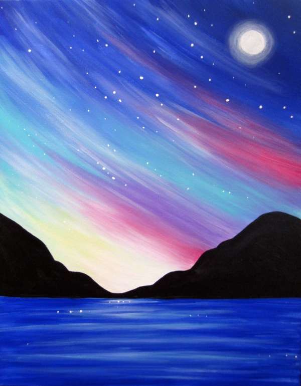 Ζωγραφική νυχτερινού ουρανού πάνω από τη θάλασσα παζλ online