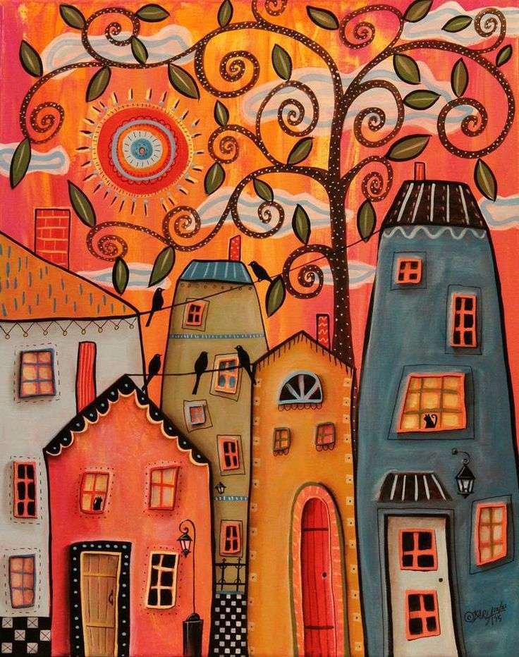 Ζωγραφική σπίτια πορτοκαλί online παζλ