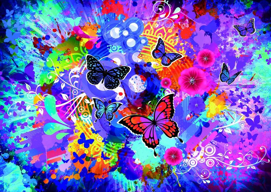 Πολύχρωμες πεταλούδες ζωγραφικής online παζλ