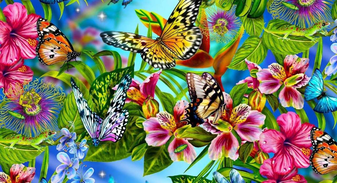 Färgglada målning fjärilar pussel på nätet