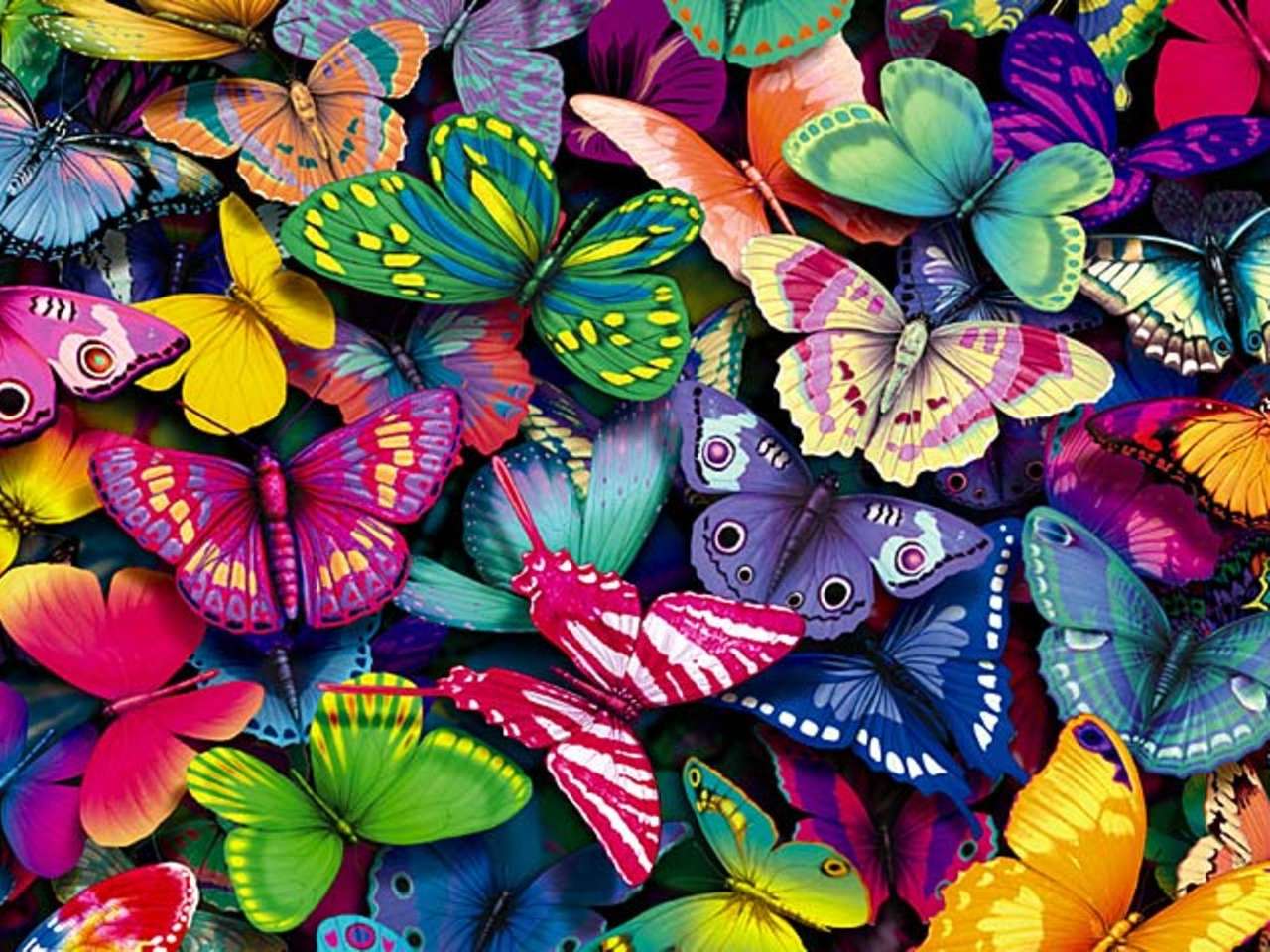 Färgglada målning fjärilar Pussel online