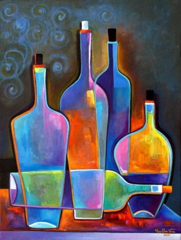Dipingere bottiglie di vetro colorate puzzle online