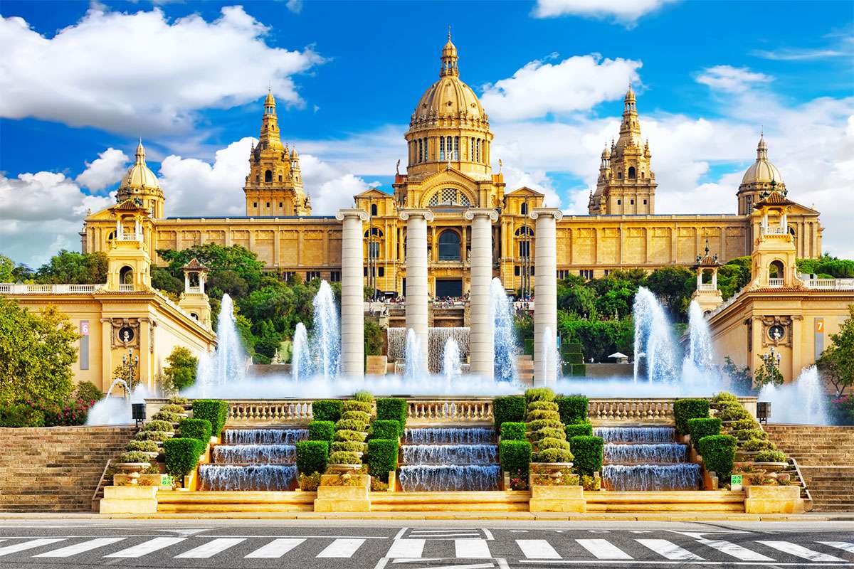 Barcelonské muzeum s vodními fontánami online puzzle