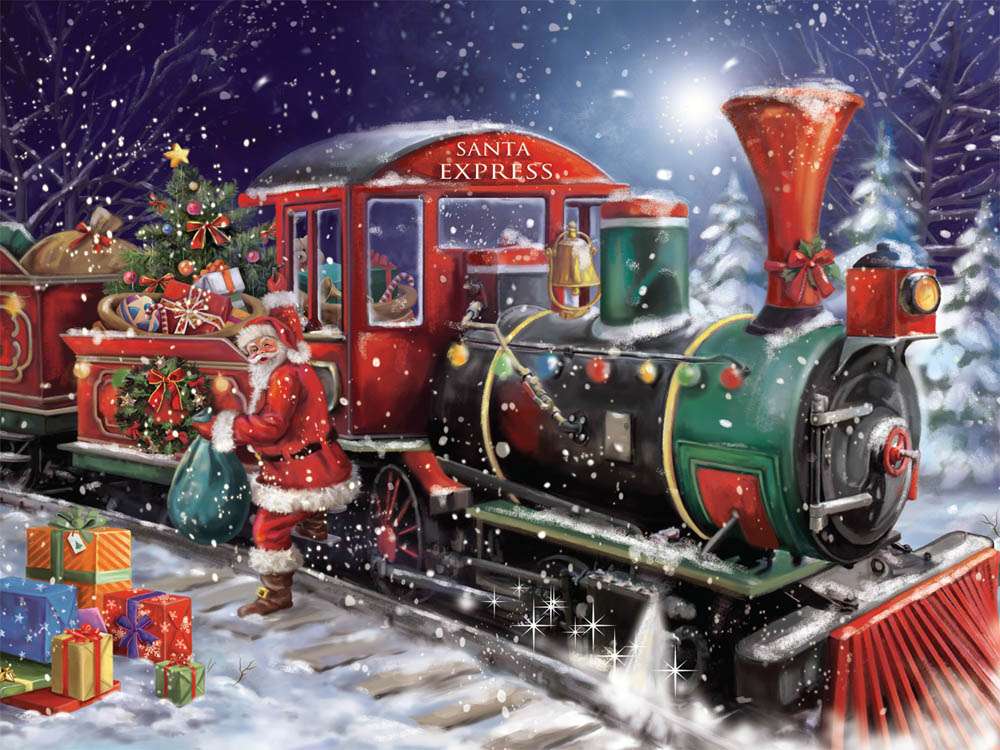 Train avec des cadeaux et le Père Noël puzzle en ligne