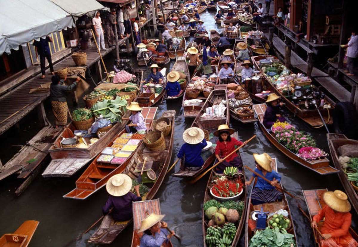 Плавучий рынок-Дамноен-Садук-ТАИЛАНД онлайн-пазл