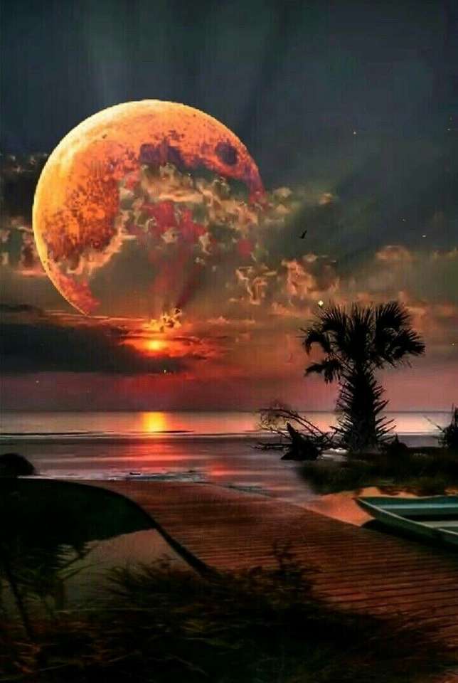 Восход луны за солнцем пазл онлайн