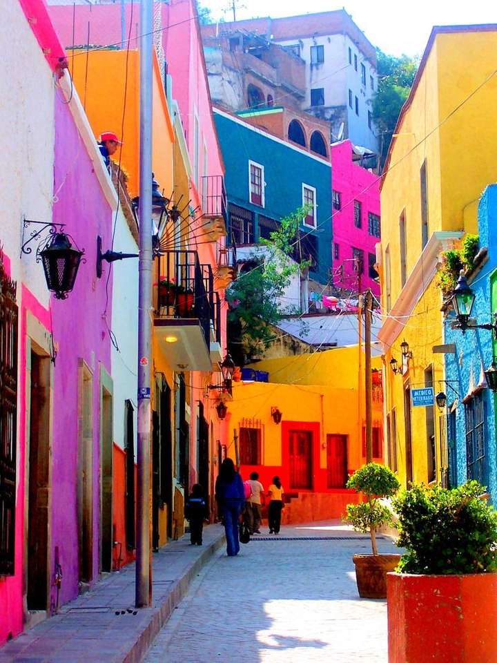 calle con casas de colores rompecabezas en línea