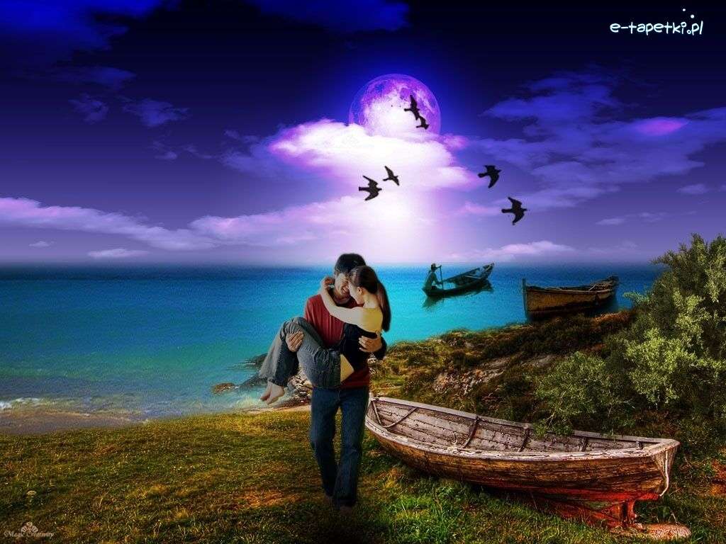 girl with her boyfriend in the evening at the seaside online puzzle