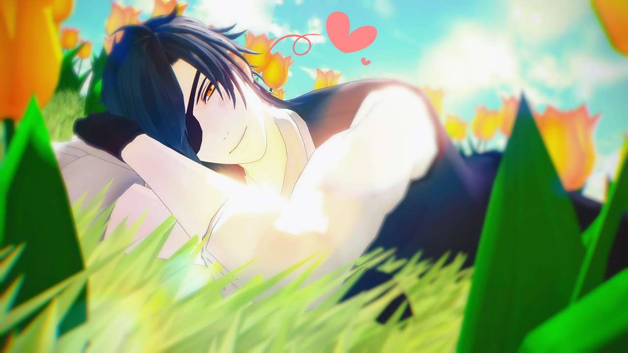 Мицутада отдыхает в траве онлайн-пазл
