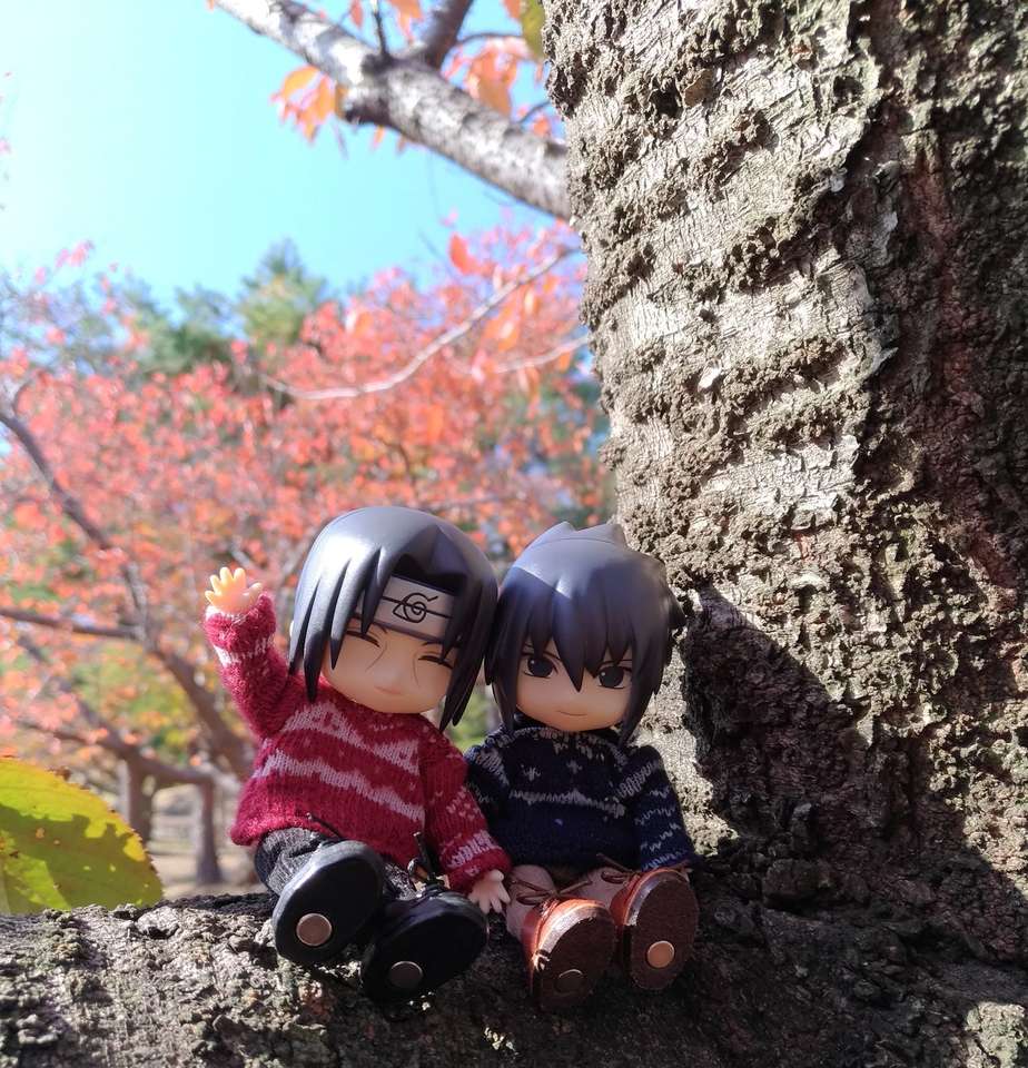 Sasuke e Itachi empoleirados em uma árvore puzzle online