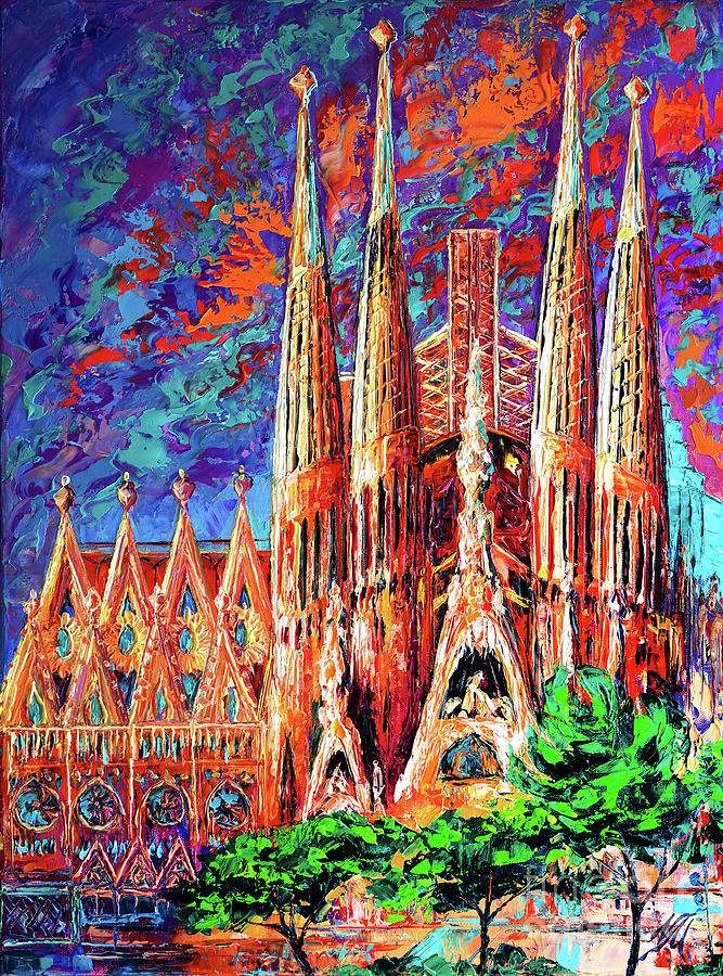 Barcelona La Sagrada Familia målning Pussel online