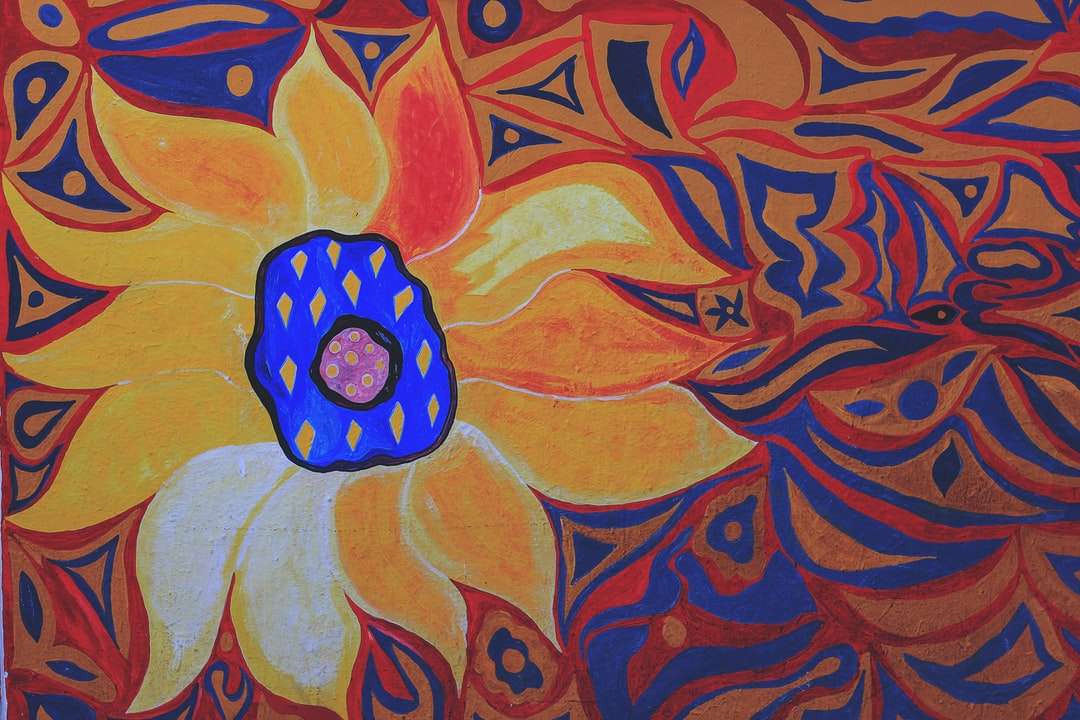 blauw en geel bloem schilderij legpuzzel online