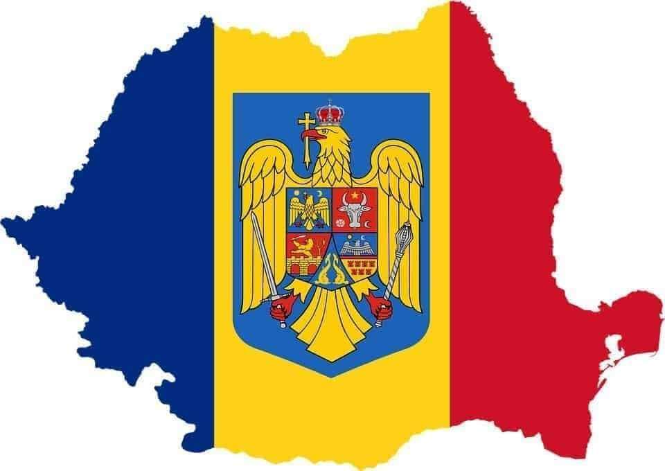 Karta över Rumänien med vapensköld Pussel online