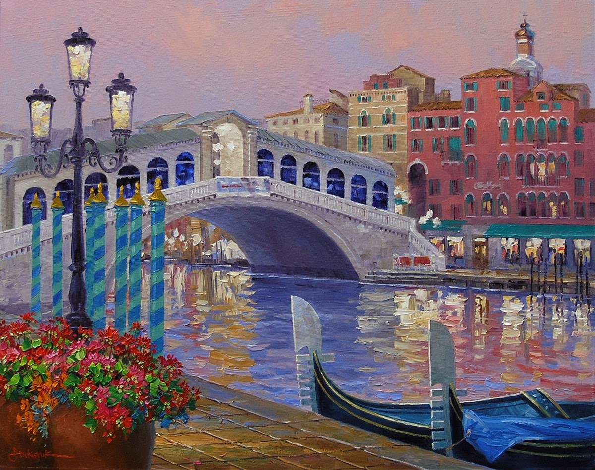 Pintura Venecia Puente de Rialto rompecabezas en línea