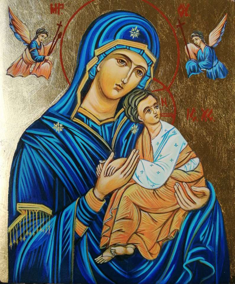 Blahoslavená Panna Maria, která drží dítě Ježíše Krista skládačky online