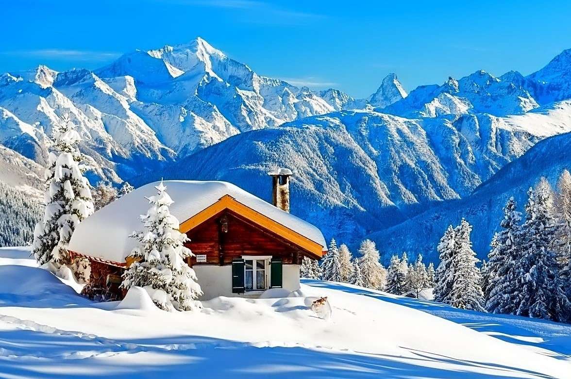 Chata v horách, sníh skládačky online