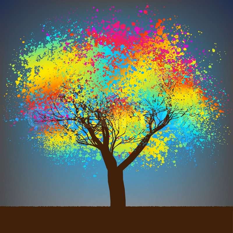 Glanzende kleurrijke boom legpuzzel online