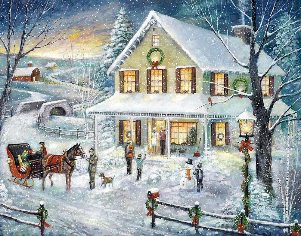 Malování Vánoc v zimní krajině skládačky online