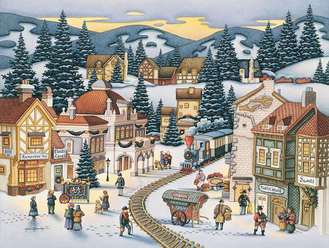 Ζωγραφική Χριστουγέννων στο χειμερινό τοπίο online παζλ