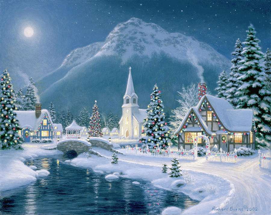 Картина Рождество в зимнем пейзаже онлайн-пазл