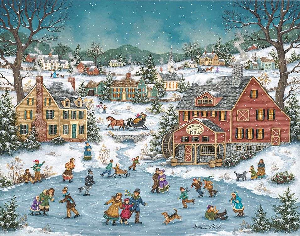 Malování Vánoc v zimní krajině skládačky online