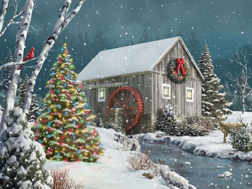 Картина Різдва в зимовий пейзаж пазл онлайн