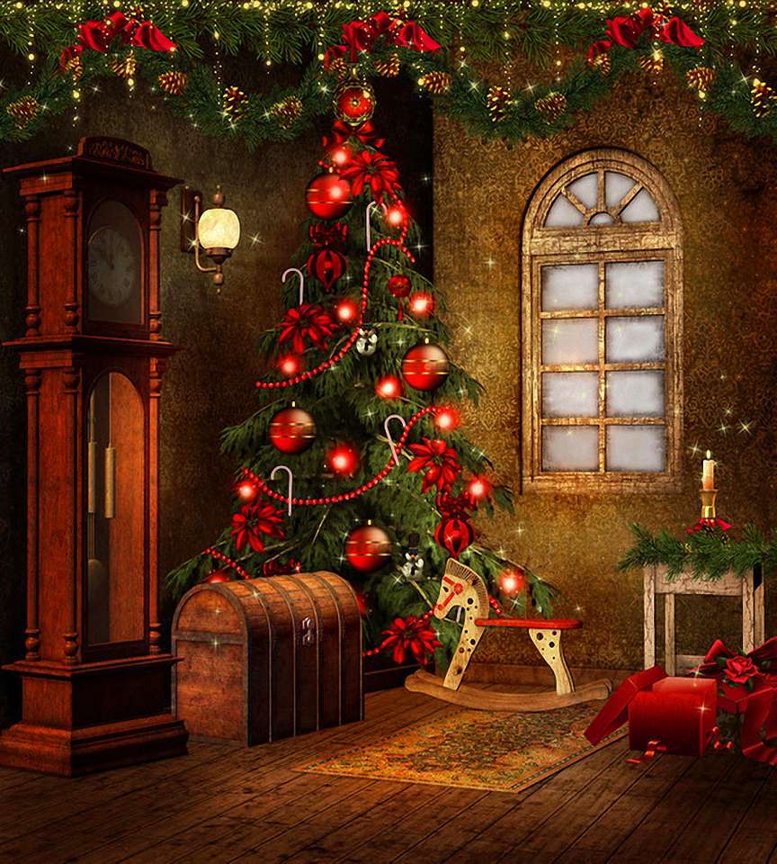 Коледна украса в хола онлайн пъзел
