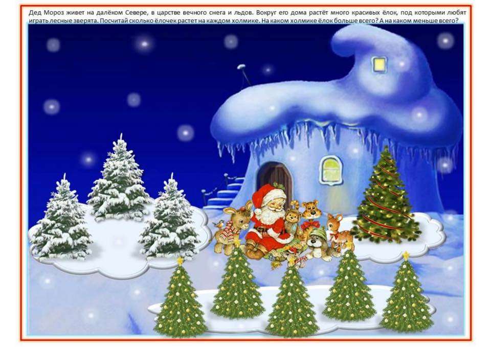 「クリスマスツリーに囲まれたサンタクロース」 オンラインパズル