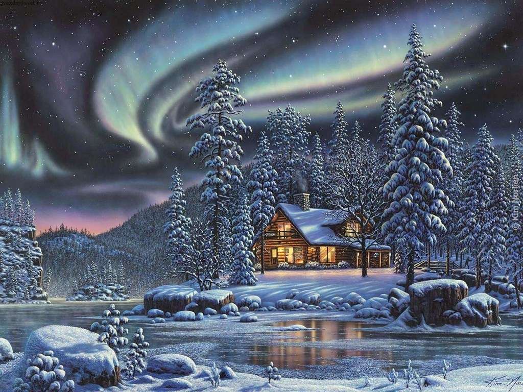 aurora borealis på vintern pussel på nätet