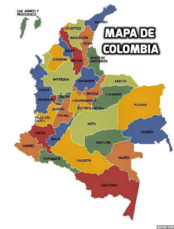 MAPA DE COLOMBIA CON SUS DEPARTAMENTOS rompecabezas en línea