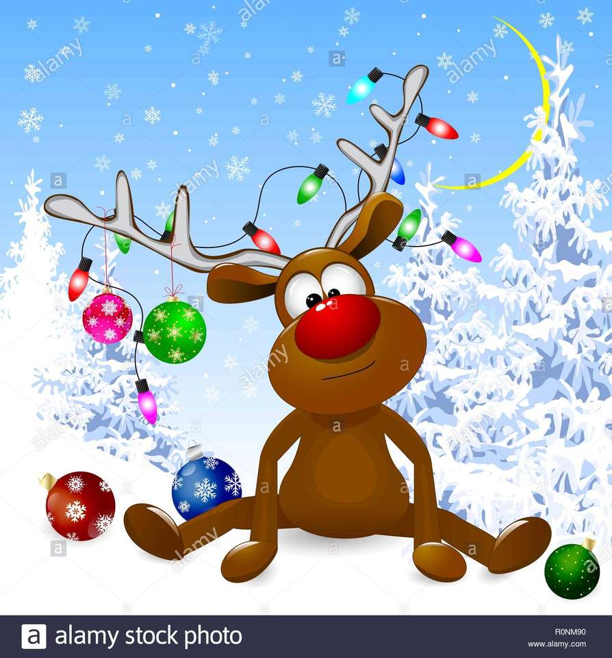 Playful reindeer in the snow. online puzzle