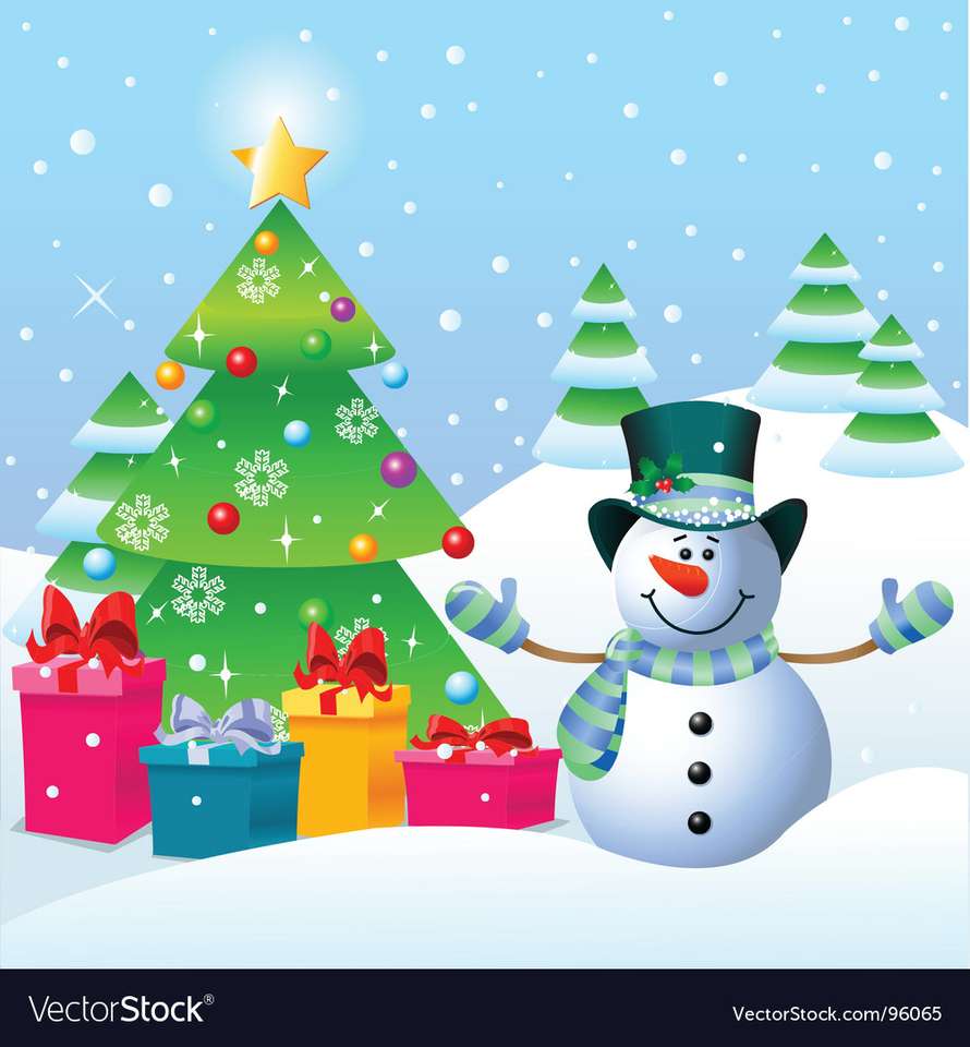 De sneeuwman en de dennenboom online puzzel