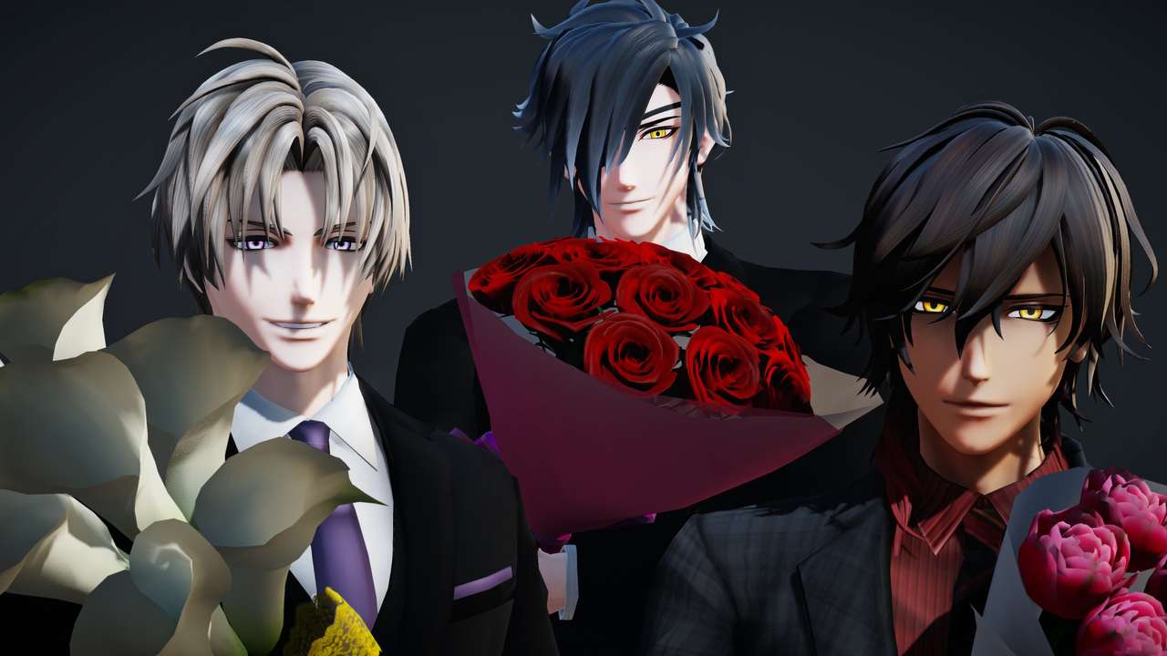 3 handsome kids offer you flowers online puzzle